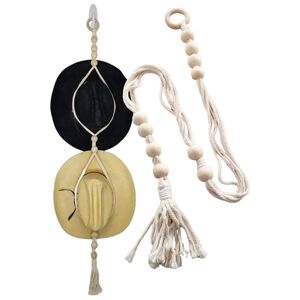 KNOTTED Double Boho Macrame Hat Hanger Wall‎ Hanging Display Western Neutral NWT
